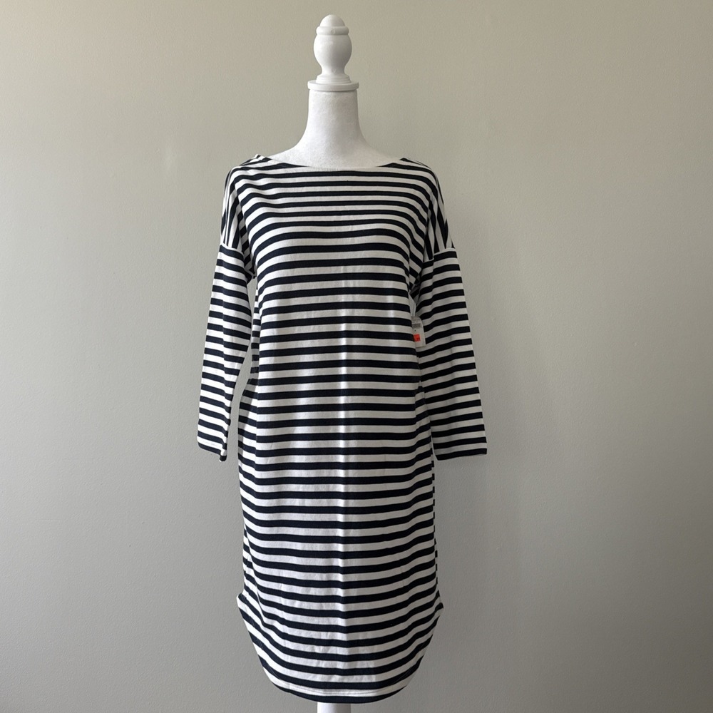 GAP Women's Navy & White Striped Boat Neck 3/4 Sleeve Shift Dress Size S NEW
